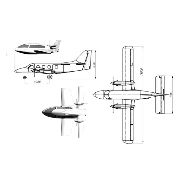 Сравнительные размеры с 10-местным самолетом